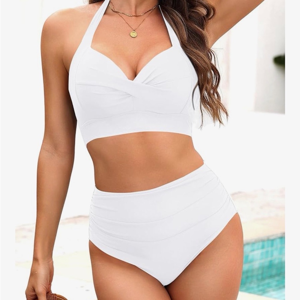 White Halter Bikini Set